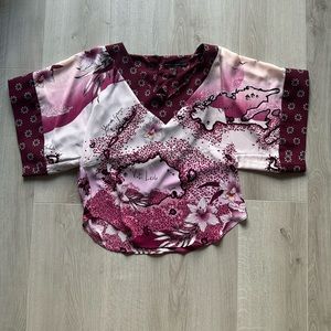 White House Black Market Pink and Purple Floral Top Size XXS